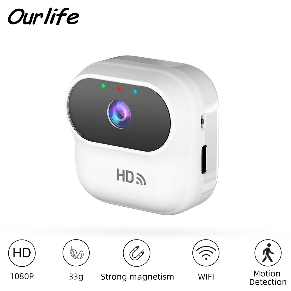 Ourlife A800 Mini-Kamera, 1080p-WLAN-Smart-Home-Überwachungskamera, Monitor und Camcorder, Videoüberwachungskamera mit Bewegungsverfolgung