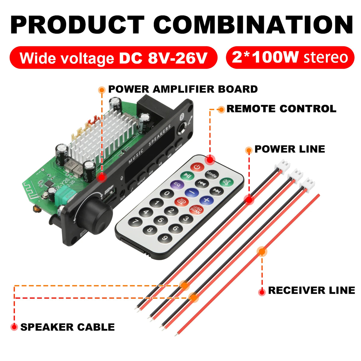 NEW 200W  Amplifier Bluetooth DIY MP3 WAV Decoder Board DC 12V 100W  Wireless Car USB MP3 Player TF Card Slot USB FM with Mic