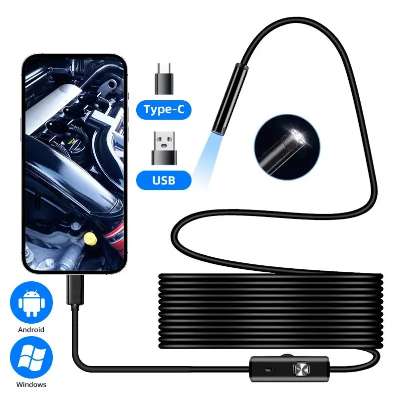5.5/7.0MM Type-C Endoscope Camera  with 6 Adjustable LEDs USB Android Flexible Inspection Borescope for Phone PC