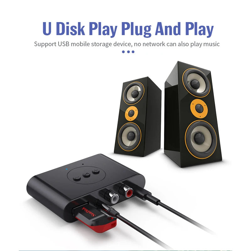 Bluetooth 5.2-lydmodtager NFC U-disk RCA 3.5mm AUX USB trådløs stereomusikadapter med mikrofon til bilsæt, højttaler og forstærker