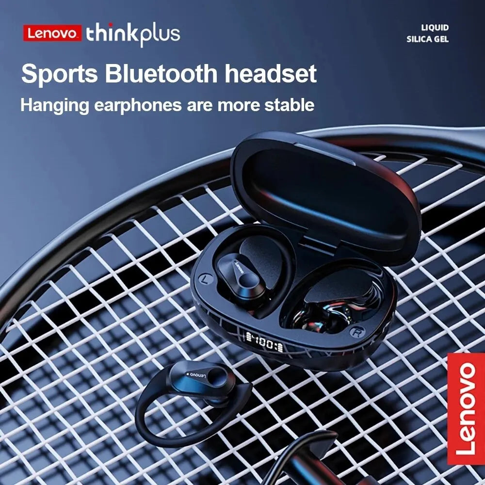 Auriculares deportivos inalámbricos Lenovo LP75 con micrófonos, control mediante botones, indicador LED de batería, sonido estéreo HiFi, Bluetooth 5.3, TWS