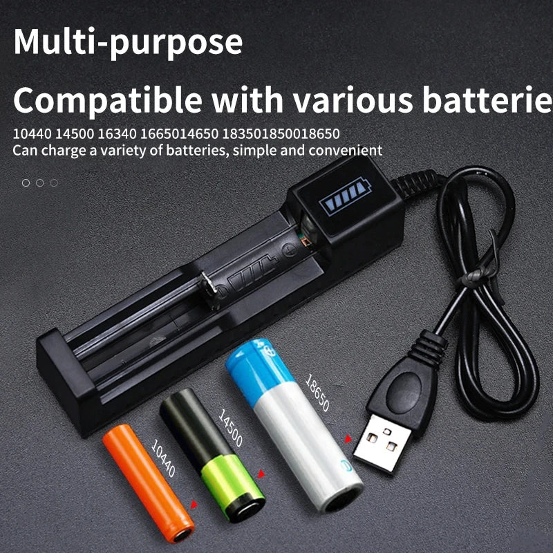 Cargador de baterías 18650 con 1/2/4 ranuras, carga doble para baterías 18650 de 3.7V, cargador USB para baterías de litio recargables 16340 14500 18650