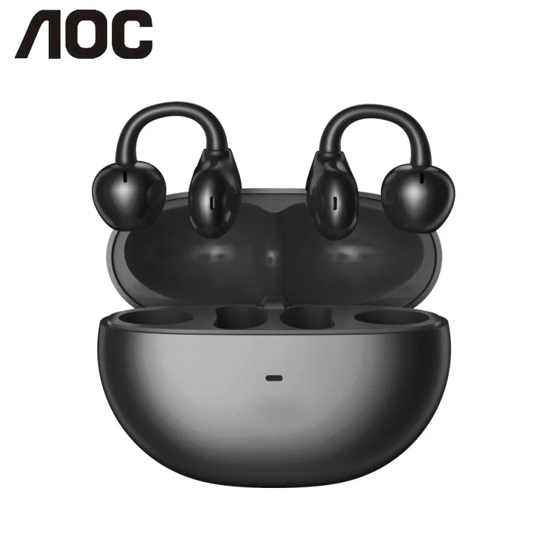 Auriculares de botón inalámbricos Bluetooth AOC ACD2544 con clip para la oreja, diseño abierto, sonido estéreo envolvente, baja latencia, auriculares para juegos y música