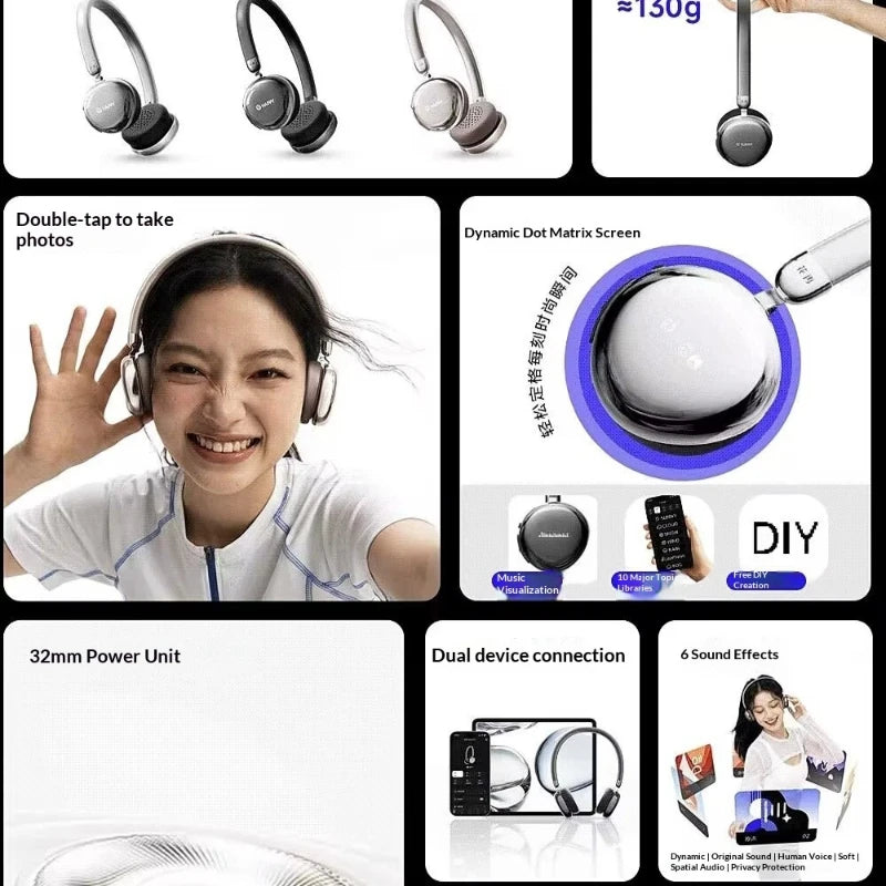 Nye Edifier AURO ACE over-ear-hovedtelefoner med trendy legetøjsskærm til DIY-tekstvisning, 32 mm drivere, Bluetooth 6.0-øretelefoner, gaver