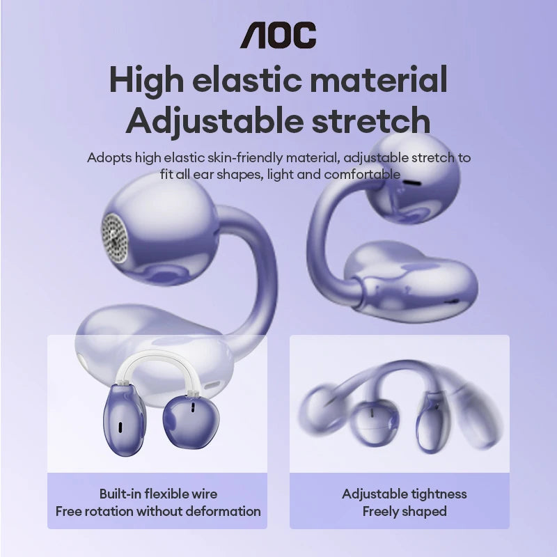 Auriculares de botón inalámbricos Bluetooth AOC ACD2544 con clip para la oreja, diseño abierto, sonido estéreo envolvente, baja latencia, auriculares para juegos y música