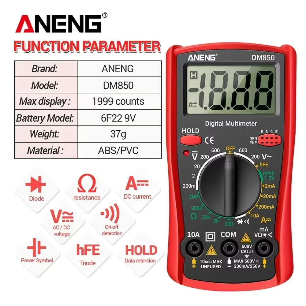 ANENG DM850 Smart Multimeters Professional Automatic AC/DC Votage Tester 1999 Counts Ohm Ammeter Detector ResistanceTest Tool
