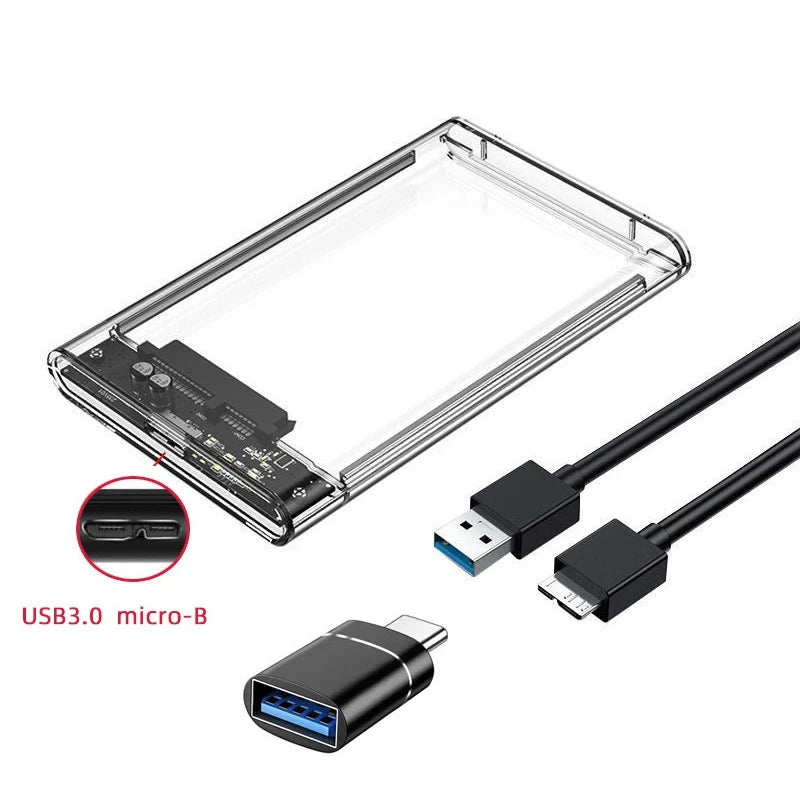 Carcasa transparente para HDD, caja externa para SSD de 2,5 pulgadas, adaptador SATA a USB 3.0 Tipo-C 3.1, caja portátil para disco duro externo, sin herramientas