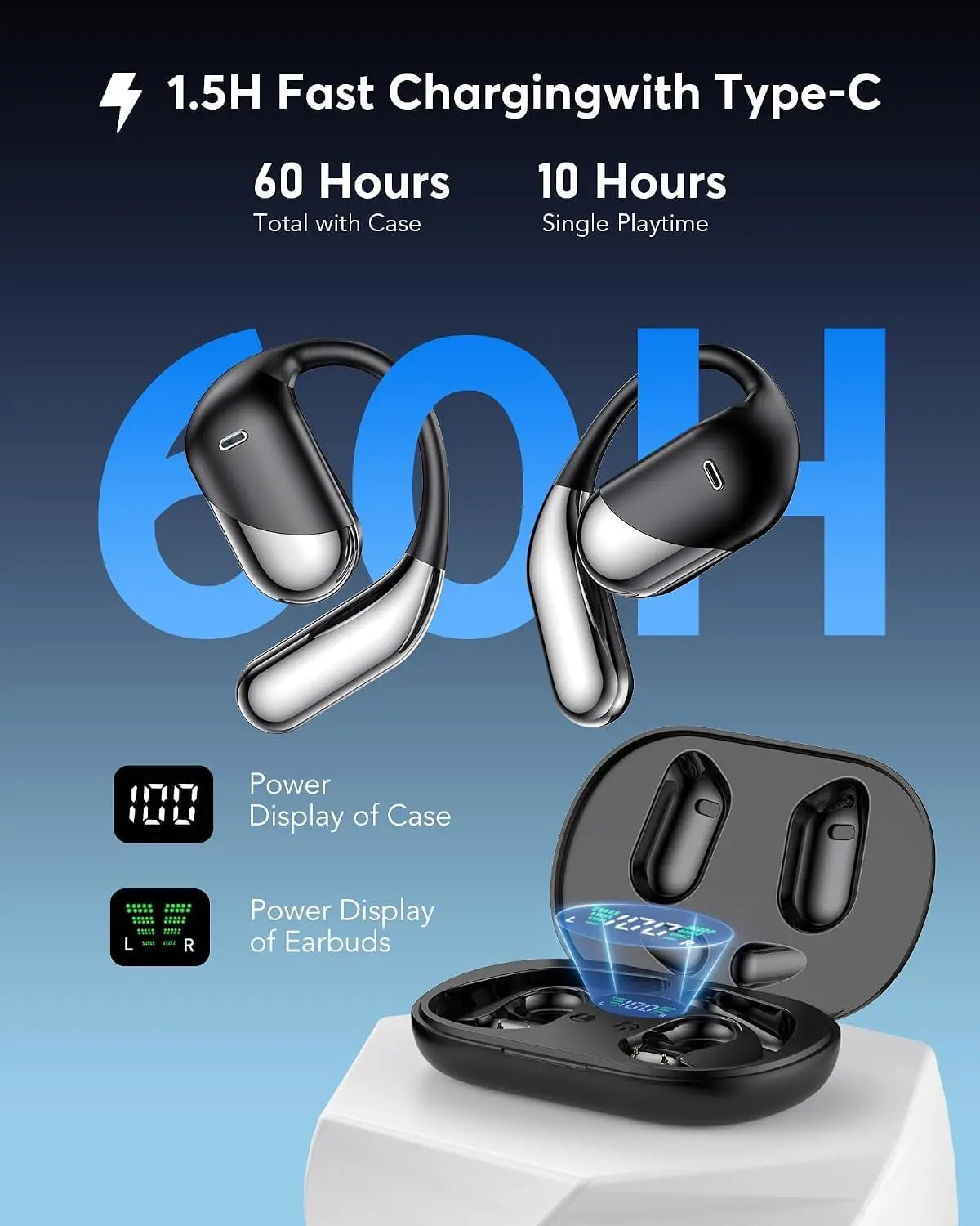 Real-Time 198-Language Translator Earbuds, 3-in-1 Translation Music Calls, Open-Ear Design, 60H Battery, Bluetooth 6.1