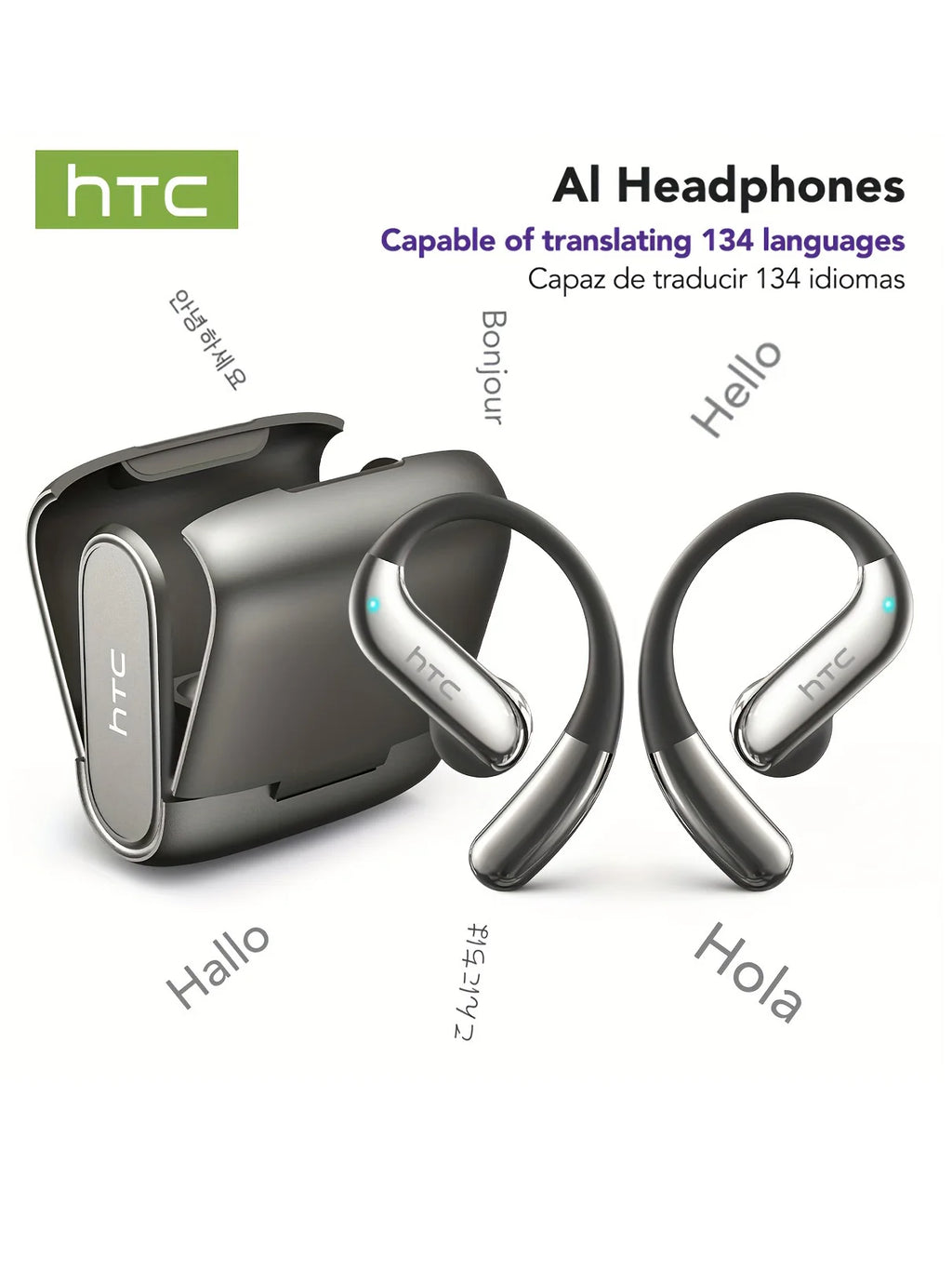 Écouteurs Bluetooth open-ear HTC 30 h d'autonomie Écouteurs sans fil à réduction de bruit Qualité sonore claire pour la musique et le sport