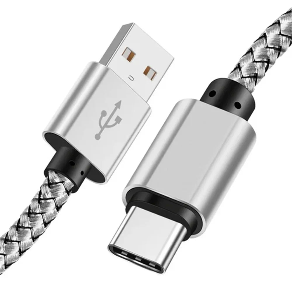 Nylon-datakabel, hurtigoplader, USB-A til Type-C-opladningskabel til Huawei, Samsung og Android-telefoner, Type-C-opladningskabel, 1M/2M/3M
