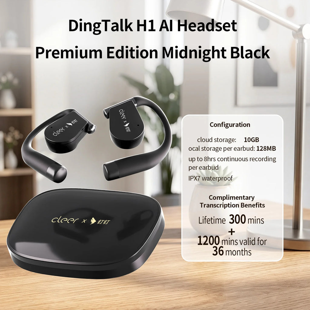 DingTalk H1 AI Earbuds, Open-Ear Recording&Real-Time Transcription, AI Meeting Summary&Translation, for Calls Interviews Office