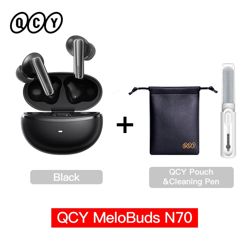 QCY MeloBuds N70 Écouteurs sans fil ANC adaptatifs Bluetooth 6.0 LDAC Audio Hi-Res 6 micros Écouteurs avec chargement sans fil 50h IPX5