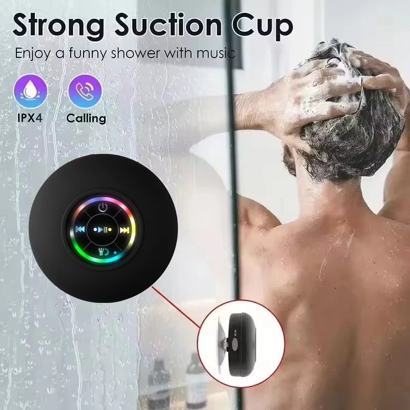 Altavoz Bluetooth inalámbrico portátil con luz LED, impermeable IPX4, altavoz potente para exteriores y baño, caja de sonido estéreo con ventosa grande