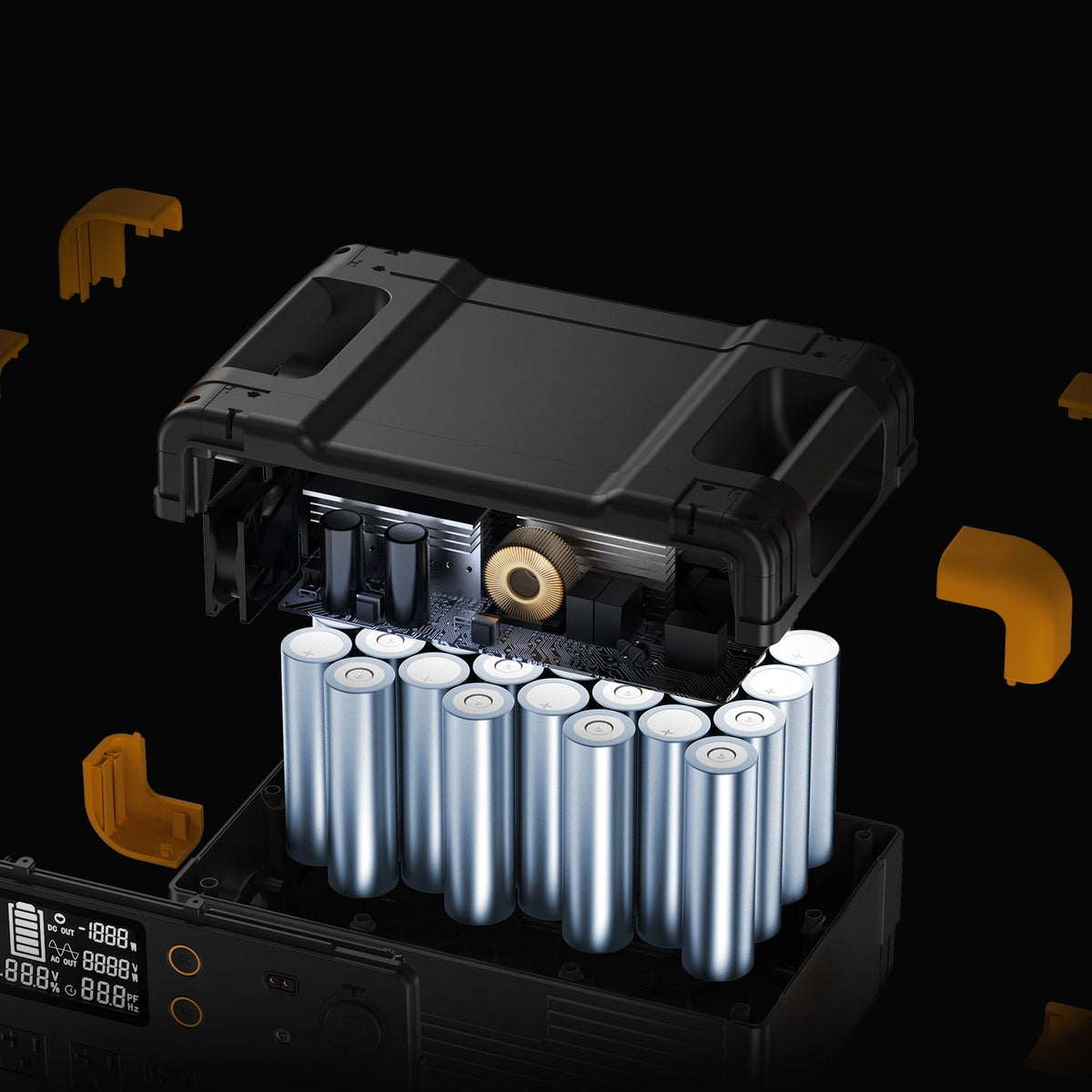 Pecron E2400LFP – Kraftig og stillegående strømstasjon med utvidbar batterikapasitet, med innvendig batteri fra bildet.