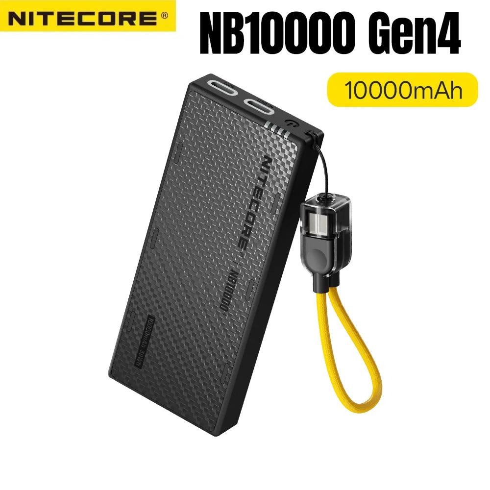 NITECORE NB10000 Gen4 ultralet powerbank i kulfiber, 10000mAh mobil-powerbank med dobbelt USB-C og 22.5W hurtigopladning