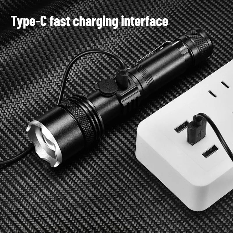 Rechargeable LED Flashlight Zoomable Waterproof Aluminum Alloy Torch with Clip Magnet for Outdoor Hiking Camping Night Use
