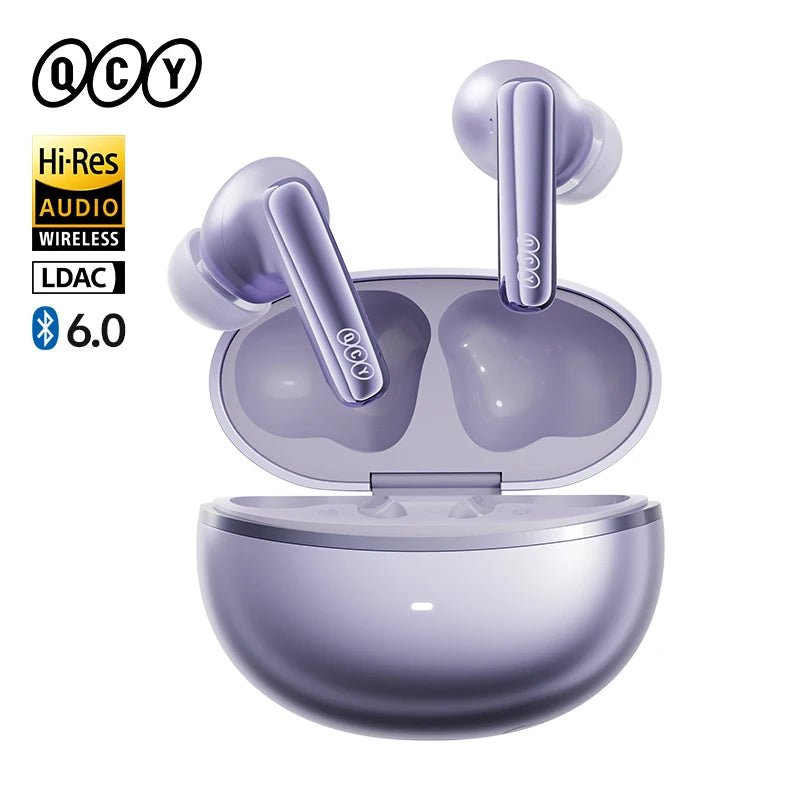 QCY MeloBuds N70 Écouteurs sans fil ANC adaptatifs Bluetooth 6.0 LDAC Audio Hi-Res 6 micros Écouteurs avec chargement sans fil 50h IPX5