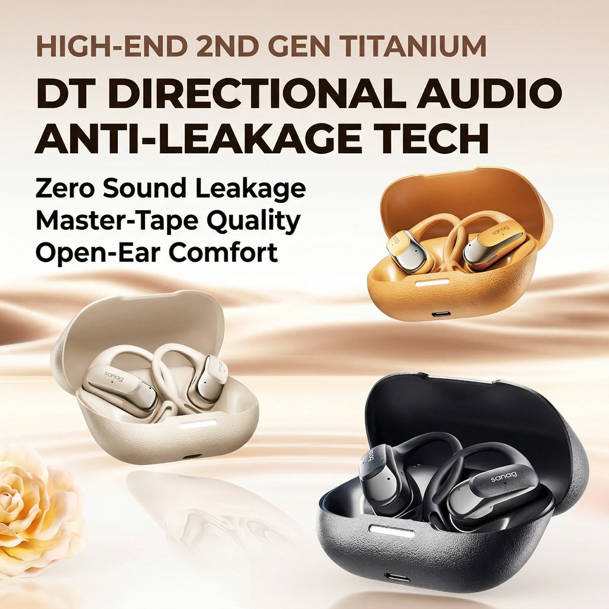 Auriculares inteligentes con IA Monoise P-G2, Bluetooth inalámbrico y de oído abierto, grabación de reuniones, conversión de voz a texto, traductor de 115 idiomas