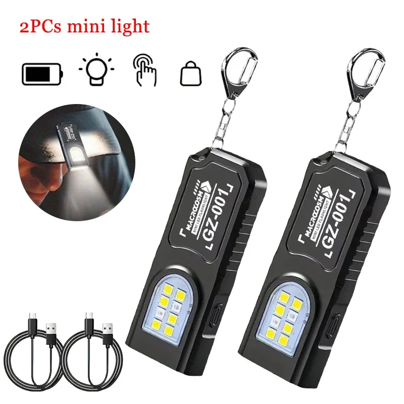 Linterna multifuncional para llavero, mini linterna recargable por USB con luz de trabajo COB, aro para llaves, lámpara de bolsillo para camping y caminatas