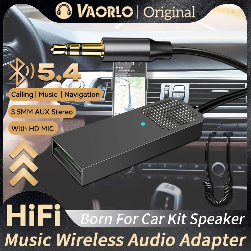 Neuer Bluetooth-5.4-AUX-Adapter fürs Auto, USB auf 3,5-mm-Stereo-Hi-Fi-Musikempfänger, kabelloser Audioempfänger-Dongle, Freisprecheinrichtung, Bluetooth-Sender fürs Auto
