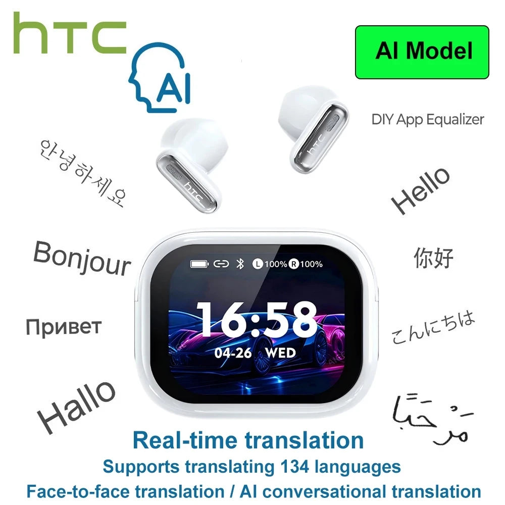 HTC NE68 Wireless Bluetooth Headphones With Microphone AI Translator TWS HiFi Sound Earbud Noise Reduction IOS Android PC