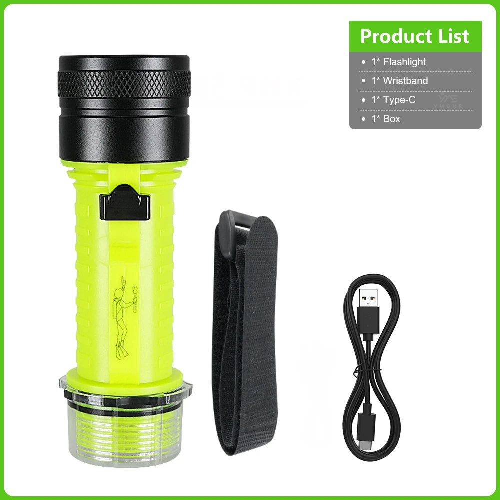 New Portable Professional LED Diving Flashlight Strong Light Underwater Torch IPX8 Waterproof Scuba Dive Flashlight Fishing Lamp