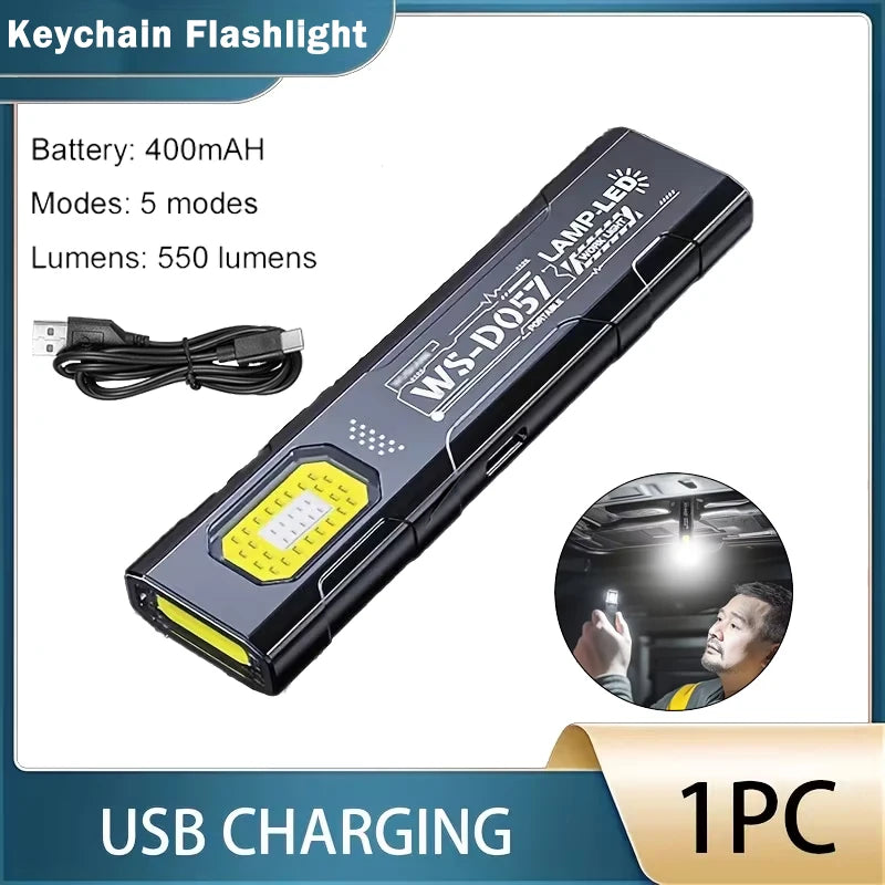 Linterna multifuncional para llavero, mini linterna recargable por USB con luz de trabajo COB, aro para llaves, lámpara de bolsillo para camping y caminatas