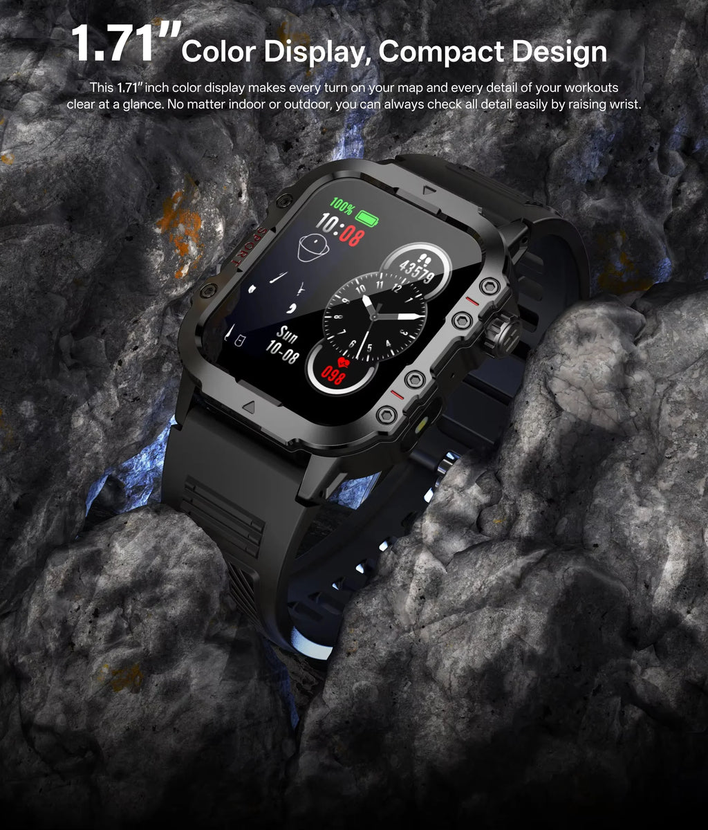 G.L Wear 2026-smartwatch til udendørssport og fitness, pulsmåler, SpO2- og søvnovervågning, LED-lommelygte, Bluetooth-opkald, til mænd og kvinder
