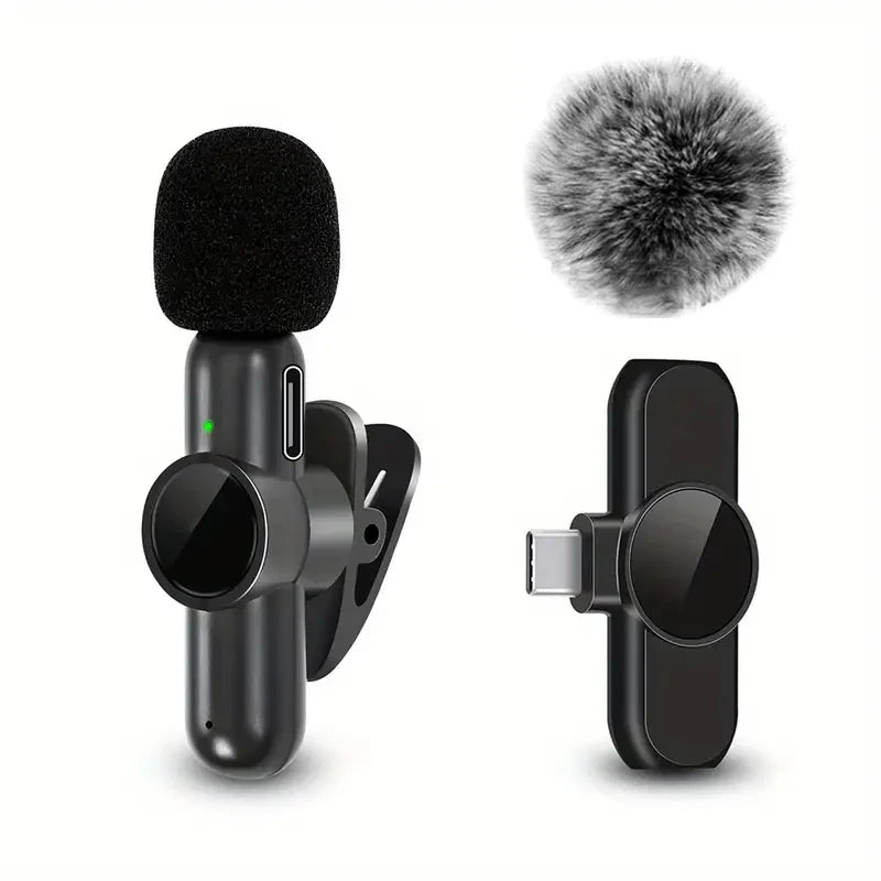 Micrófono inalámbrico de solapa con cubierta antiviento, mini micrófono para grabación de audio y vídeo, compatible con iPhone, Android y teléfonos móviles