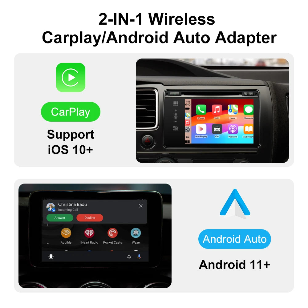2026 Wireless CarPlay Adapter 2-in-1 Wired to Wireless Dongle for Apple & Android phone Plug and Play Universal Car Accessory