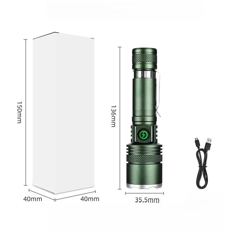 Rechargeable LED Flashlight Zoomable Waterproof Aluminum Alloy Torch with Clip Magnet for Outdoor Hiking Camping Night Use