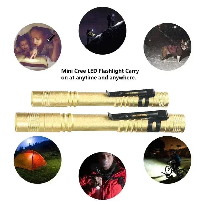Mini linterna LED portátil tipo bolígrafo con clip, ultrabrillante y de alto lumen, linterna de bolsillo de mano para camping, exteriores y emergencias