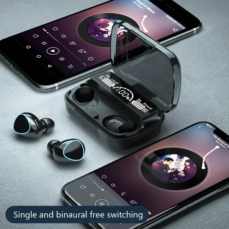 TWS M10 trådløst Bluetooth-headset med opladningsetui til telefon, støjreducerende mikrofon, øretelefoner, LED-display, hovedtelefoner og sportsøretelefoner
