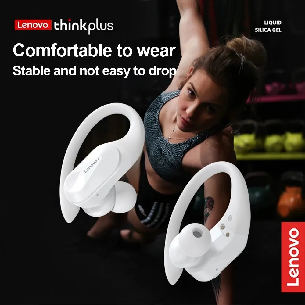 Auriculares deportivos inalámbricos Lenovo LP75 con micrófonos, control mediante botones, indicador LED de batería, sonido estéreo HiFi, Bluetooth 5.3, TWS