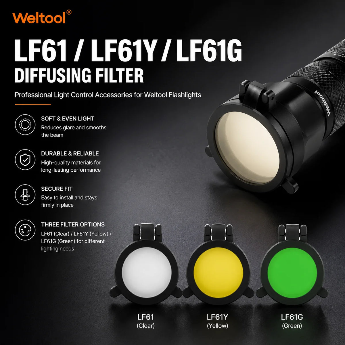 Weltool LF61/LF61Y/LF61G Diffusing Filter For W4/W5 Flashlight