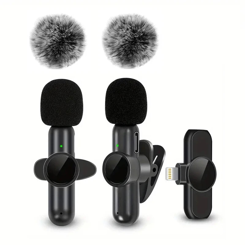 Micrófono inalámbrico de solapa con cubierta antiviento, mini micrófono para grabación de audio y vídeo, compatible con iPhone, Android y teléfonos móviles
