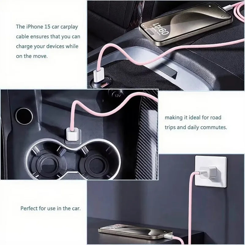Cable de carga rápida USB-C a USB-C trenzado de nailon con PD de 60W para iPhone 17, 16 y 15 / Pro Max, compatible con carga rápida Samsung Type-C