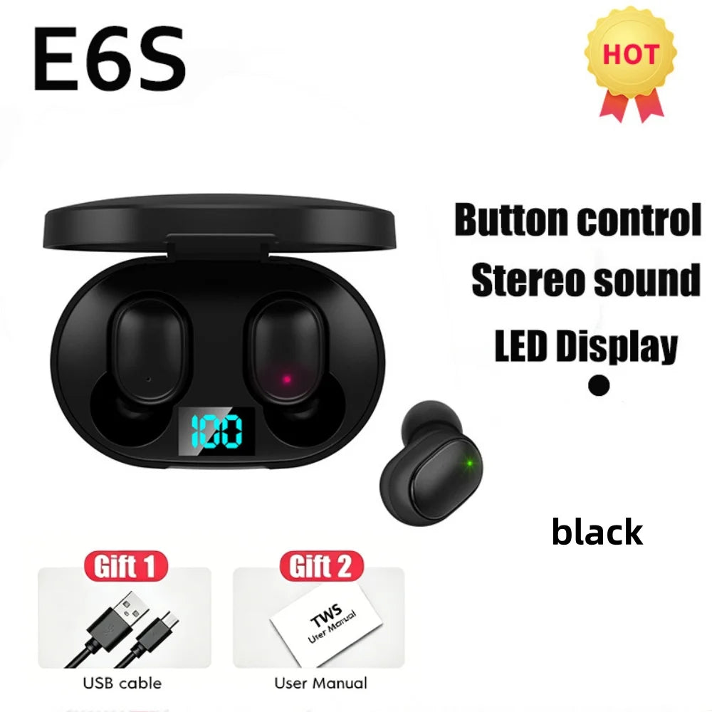Écouteurs Bluetooth avec affichage numérique et micro, casque Bluetooth sans fil TWS E6S avec réduction de bruit pour Xiaomi Huawei Oppo