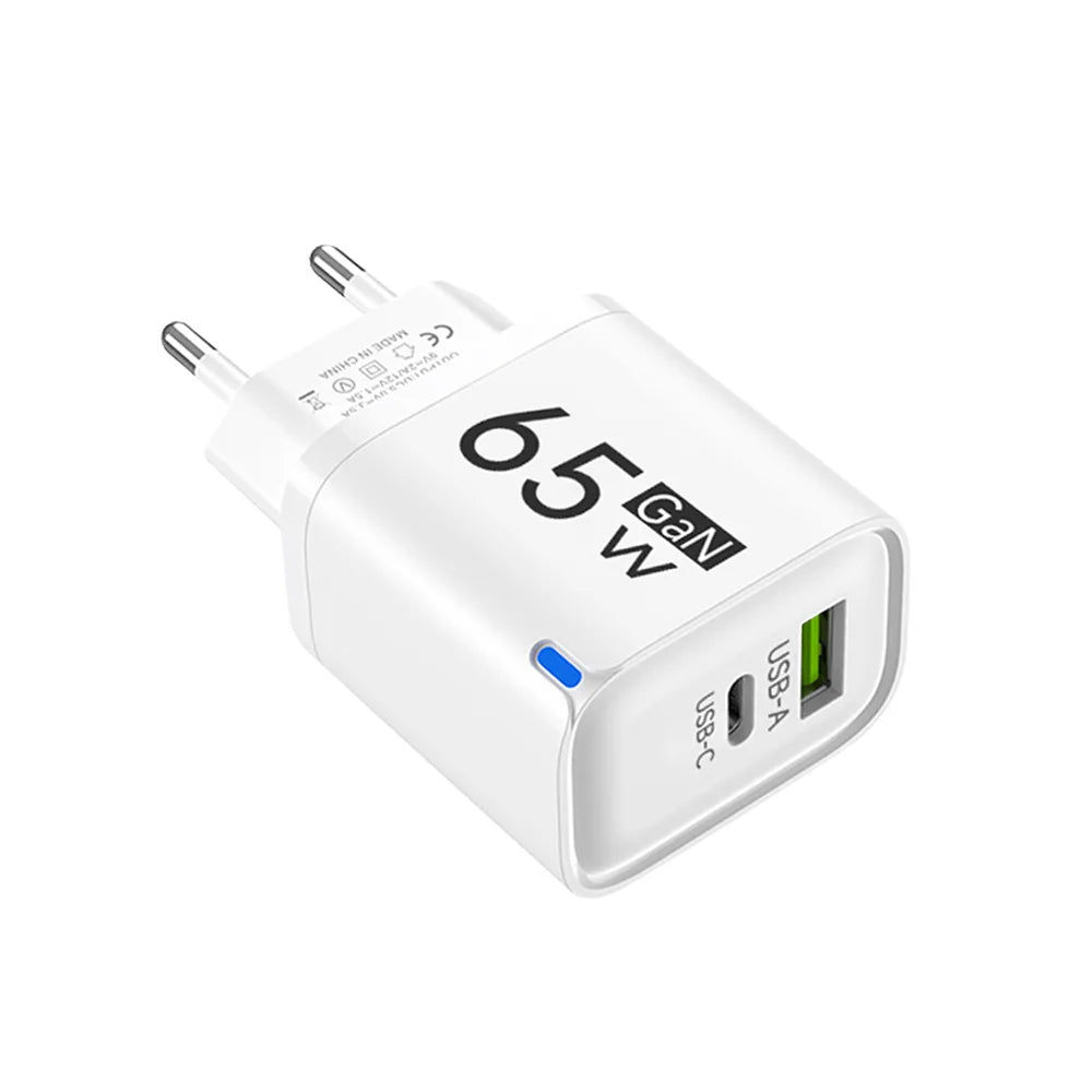 65W GaN Multi Port Fast Charging Phone Charger Type C Quick Charge QC3.0 for iPhone 16 17 Samsung Xiaomi Huawei Oneplus EU UK US
