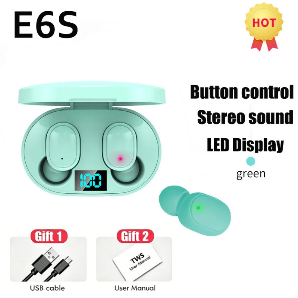 Écouteurs Bluetooth avec affichage numérique et micro, casque Bluetooth sans fil TWS E6S avec réduction de bruit pour Xiaomi Huawei Oppo
