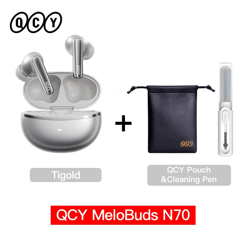 QCY MeloBuds N70 Écouteurs sans fil ANC adaptatifs Bluetooth 6.0 LDAC Audio Hi-Res 6 micros Écouteurs avec chargement sans fil 50h IPX5