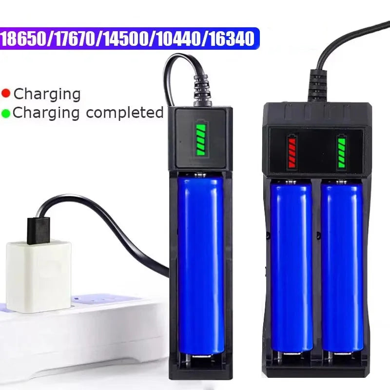 Cargador de baterías 18650 con 1/2/4 ranuras, carga doble para baterías 18650 de 3.7V, cargador USB para baterías de litio recargables 16340 14500 18650