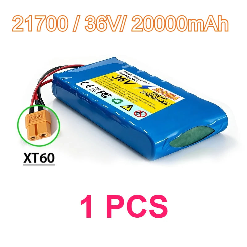 36V 20Ah 21700 Li-ion Battery Pack, 10S1P Electric Scooter Battery with XT60/DC Connector for 250W-500W Motor BMS Protection