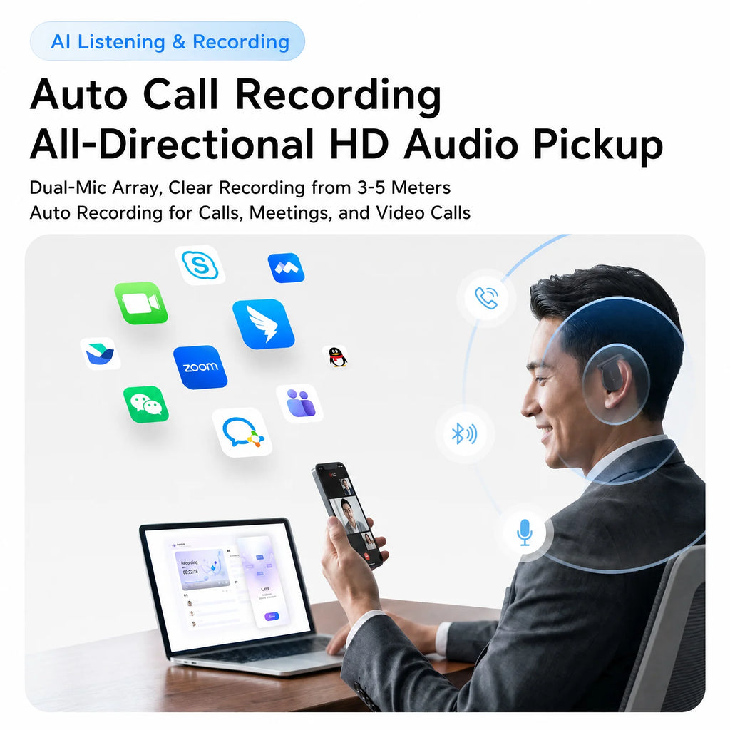 Auriculares con IA DingTalk H1, grabación de oído abierto y transcripción en tiempo real, resumen y traducción de reuniones con IA, para llamadas, entrevistas y oficina