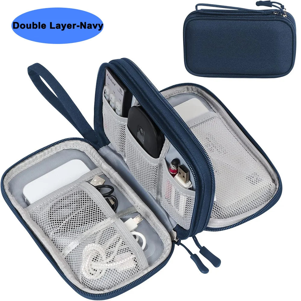 Bolsa organizadora multifuncional portátil de viaje para cables USB, cables de datos, cargadores de teléfono, baterías externas y accesorios electrónicos