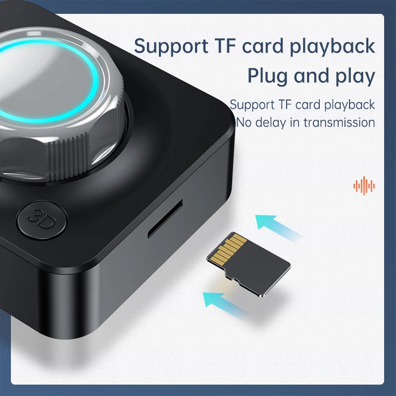 Receptor de audio Bluetooth 5.0, adaptador inalámbrico de música estéreo 3D, tarjeta TF, RCA de 3.5 mm, conector AUX de 3.5 mm para coche, altavoz, amplificador y auriculares