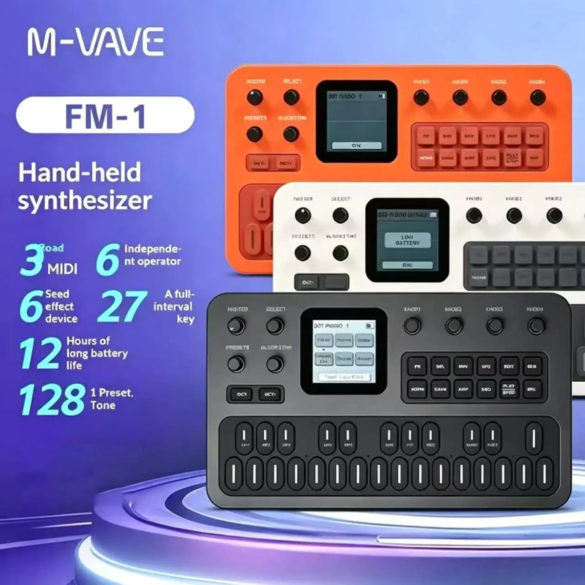 Original M-VAVE SK15 FM1 Portable Fm Synthesizer Effect Pedal 12h Battery 6-Operator 32-Algorithm 128 Presets Built-In Speaker