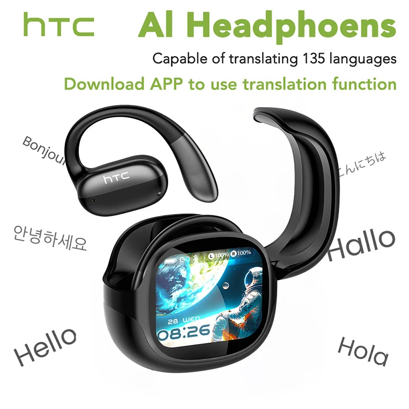 Auriculares Bluetooth HTC con sonido envolvente estéreo Hi-Fi, ajuste cómodo y ligero, diseño abierto, para deporte y running, auriculares inalámbricos NE58