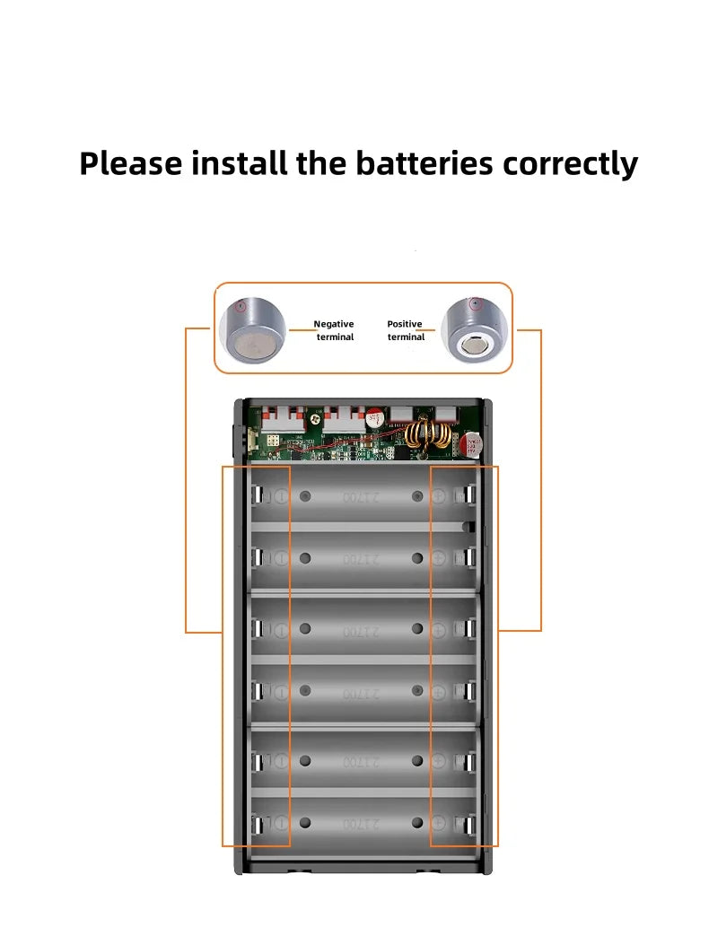 Kit DIY de batería externa con carga rápida PD100W, 20V 5A, para 6 baterías 21700, portátil, personalizable, sin soldadura y fácil de montar