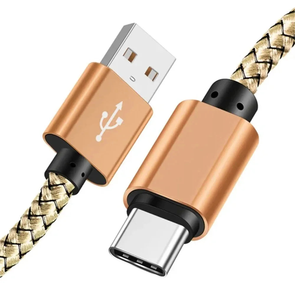 Nylon-datakabel, hurtigoplader, USB-A til Type-C-opladningskabel til Huawei, Samsung og Android-telefoner, Type-C-opladningskabel, 1M/2M/3M